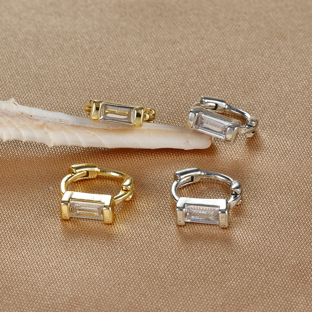 Proste kolczyki ze stali nierdzewnej 6MM Mini Hoop dla kobiet Prostokątny kolorowy cyrkon Huggie Kolczyk Chrząstka Piercing Biżuteria — zdjęcie 7