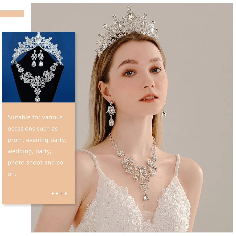 

1Set Necklace Earrings Crown Bridal Jewelry Set Wedding Tiara Metal Wedding Jewelry Set for Bride Bridesmaid Party