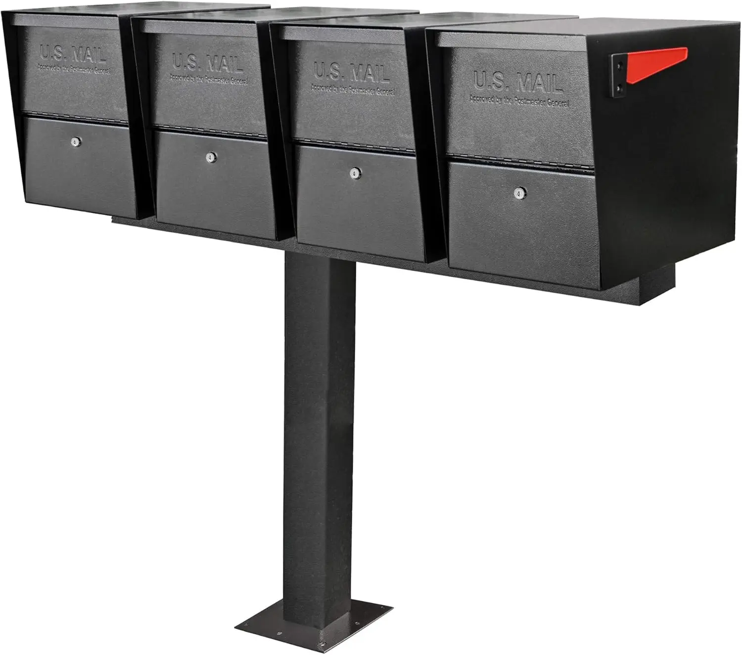 Mail Boss 7506 Mail Manager Curbside Locking Security & 7134 4 Bar, Black Mailbox Applications, Four Box Spreader & 7121, Black