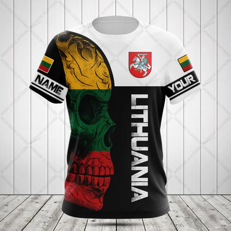 Custom Name Summer Casual Lithuania Flag Graphic T-shirts Cool Men's Fashion Jersey Soft Short Sleeve Tops Fast Dry Sportswear