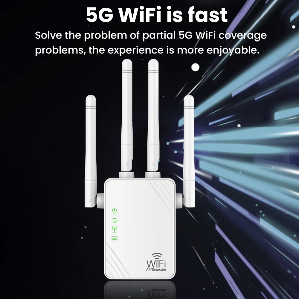 New WiFi Repeater Wifi Amplifier 5G Signal Wifi Extender Network Wi fi Booster 1200Mbps 5 Ghz Long Range Wireless Wi fi Repeater