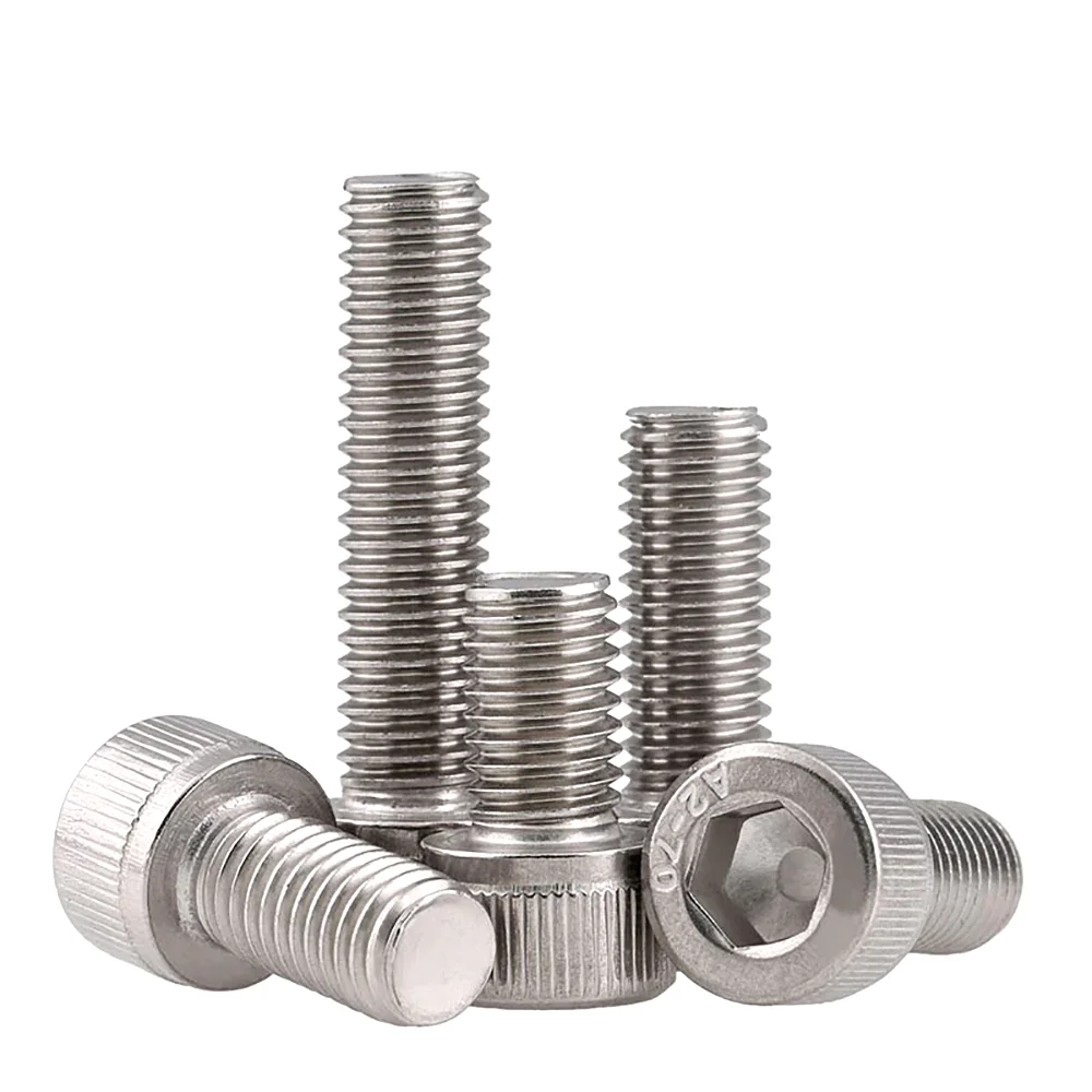 4#-40 UNC DIN912 SUS304 Stainless Steel Hex Socket Knurled Cap Head Bolt, Full Thread Allen Key Screw