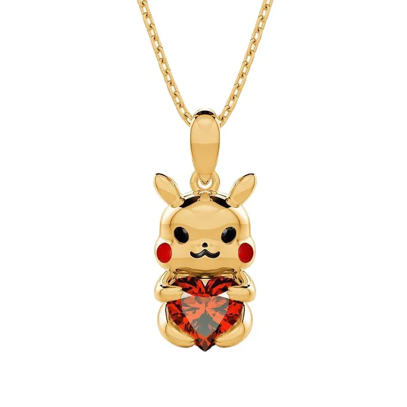 New Pokemon Series Kawaii Pikachu Necklace Creative Yellow Gold Cute Pika LoveStone Earring for Girlfriends Couple Birthday Gift