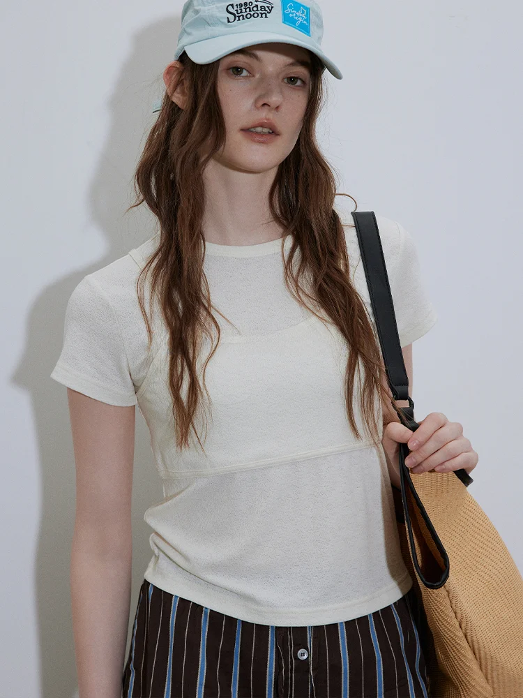 

Женская летняя модная футболка Lofi Choose с коротким рукавом, имитация двухслойного топа на бретелях, универсальная повседневная одежда