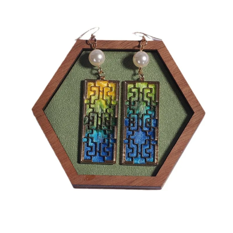 Blue Classical Handmade Earrings Customized Silk Fleece Flower Silk Square Earrings Pearl Hook Earrings Exquisite Court Gift