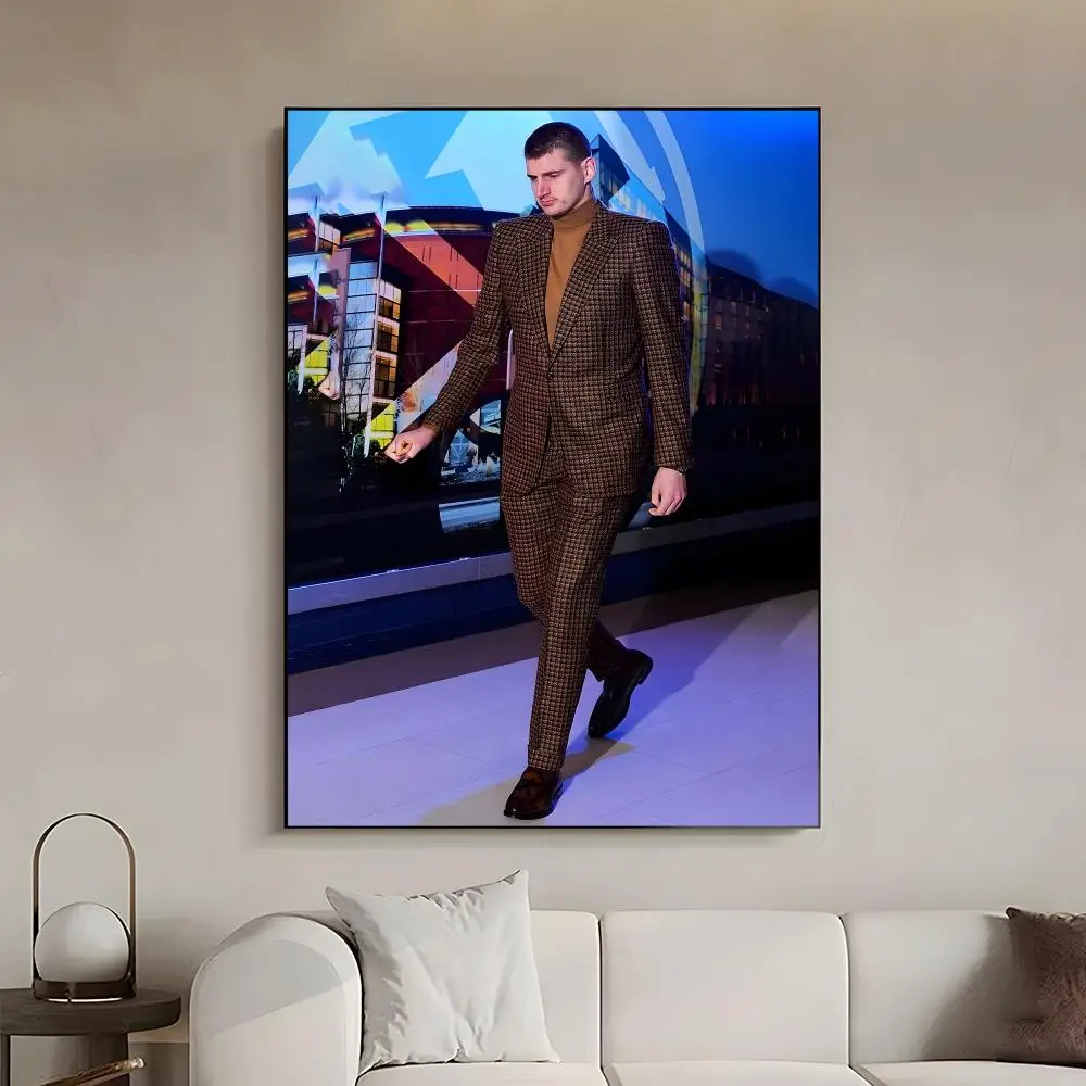 Athletic Player Nikola Jokic Poster Decal Wall Print for Bedroom Study Ornament Gift Lightweight Self‑Adhesive PP Material