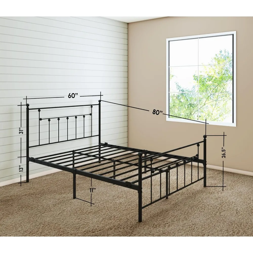 Golden Gate Beds - Victorian Queen Size Black Iron Bed Frame with Headboard & Footboard, 1000 lbs Capacity, Heavy Duty Metal Pla