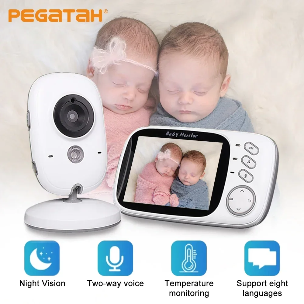 3.2inch Video Baby Monitor Wireless Bluetooth 2 Way Audio Talk Night Vision Baby Nanny Temperature Monitoring Babysitter