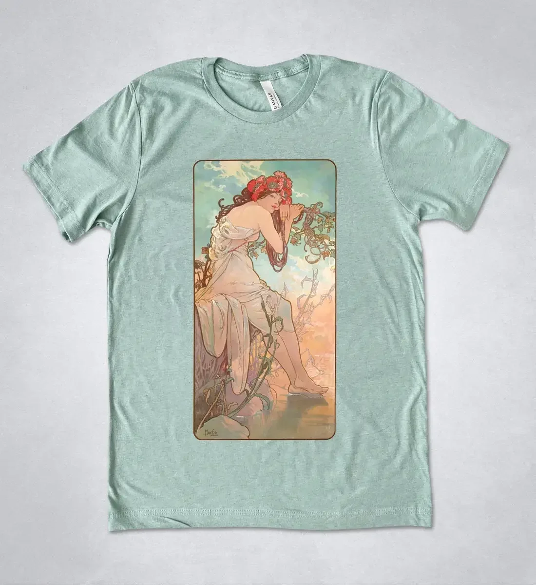 Alphonse Mucha T Shirt Summer Art Nouveau Four Seasons prinT gift Vintage graphic