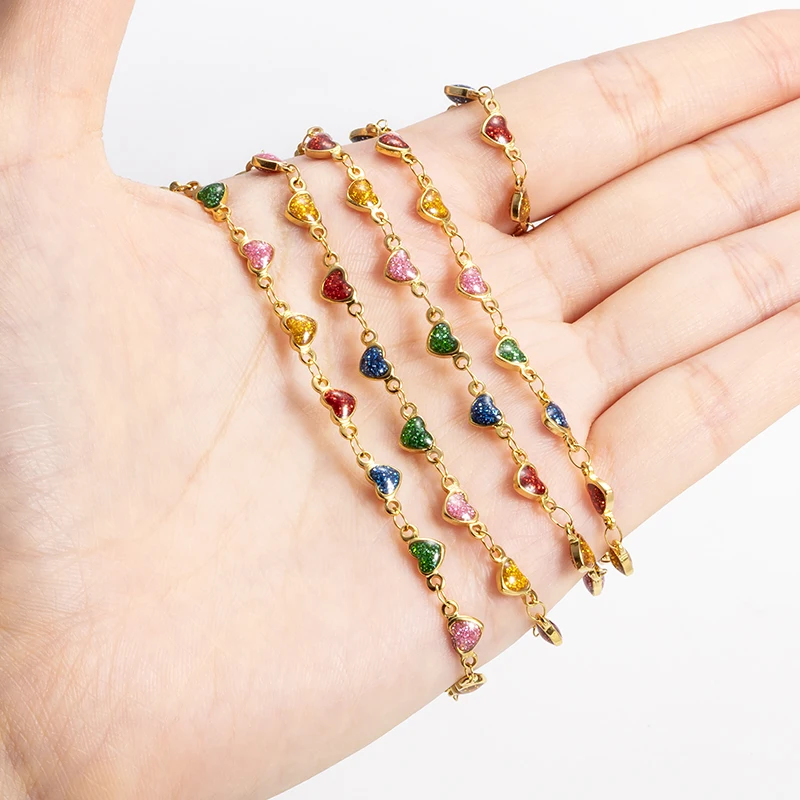 1meter Stainless Steel 5mm Heart Shaped Colored Chain For Jewelry Making Supplies DIY Charm Necklace Bracelet Trend Accessories