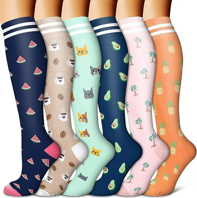 Animal Fruit Compression Socks for Men Women Running Nurse Compression Socks Nurses Sport 6 PAIRS Ladies Lady Womens Running