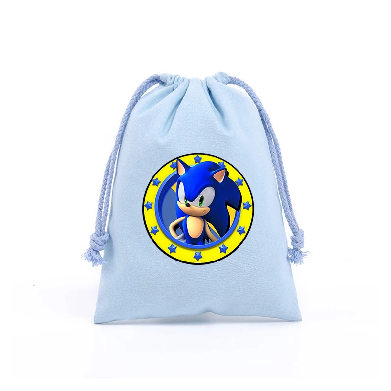 Tas Serut Sonics Tas Hadiah Permen Kue Perjalanan Kartun Saku Bundel Flanel Anime Kantong Penyimpanan Portabel Anak Laki-laki Perempuan Baru