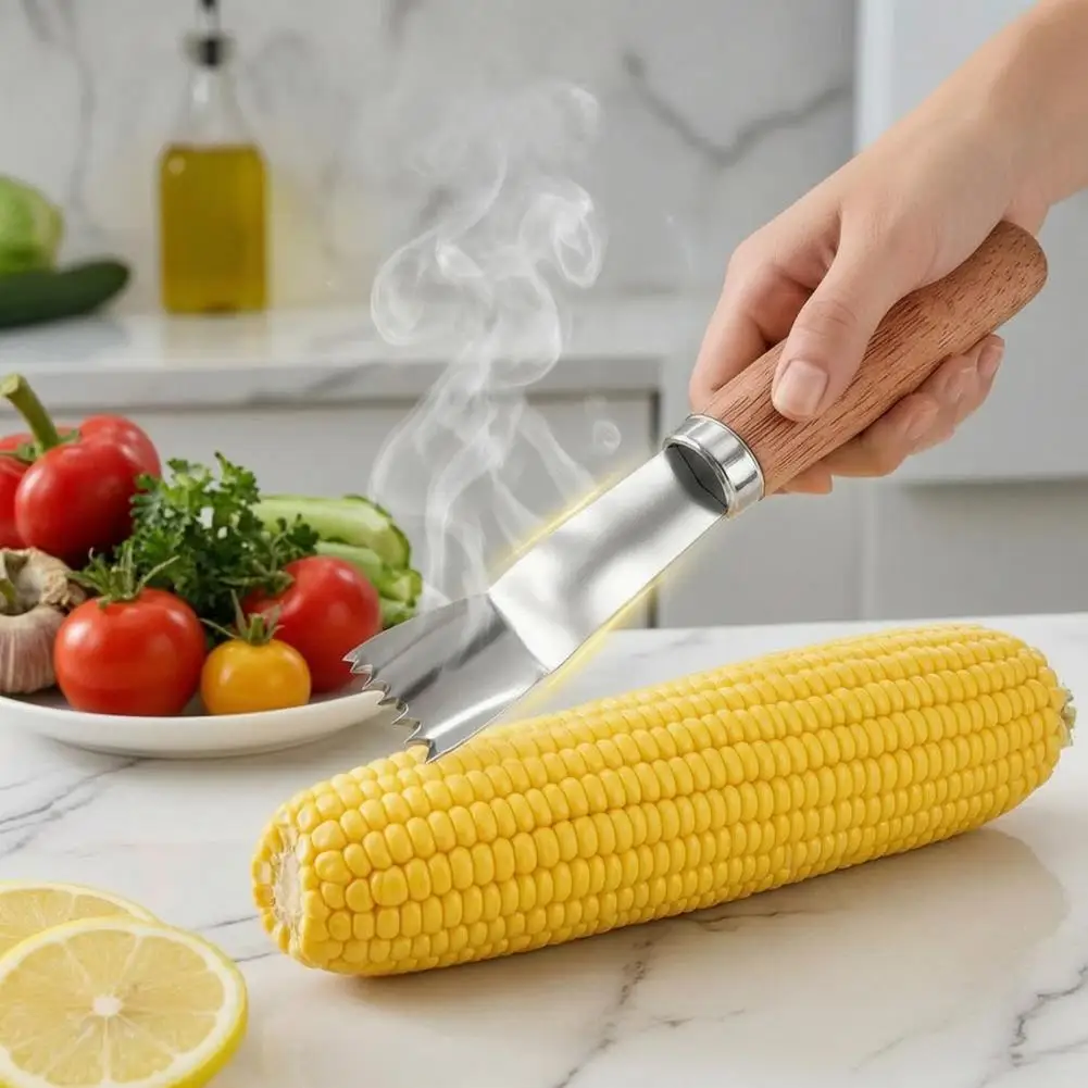Stainless Steel Corn Cob Peeler, Serrated Blades Manual Corn Stripper Tool Compact Utensil for Kitchen Restaurant