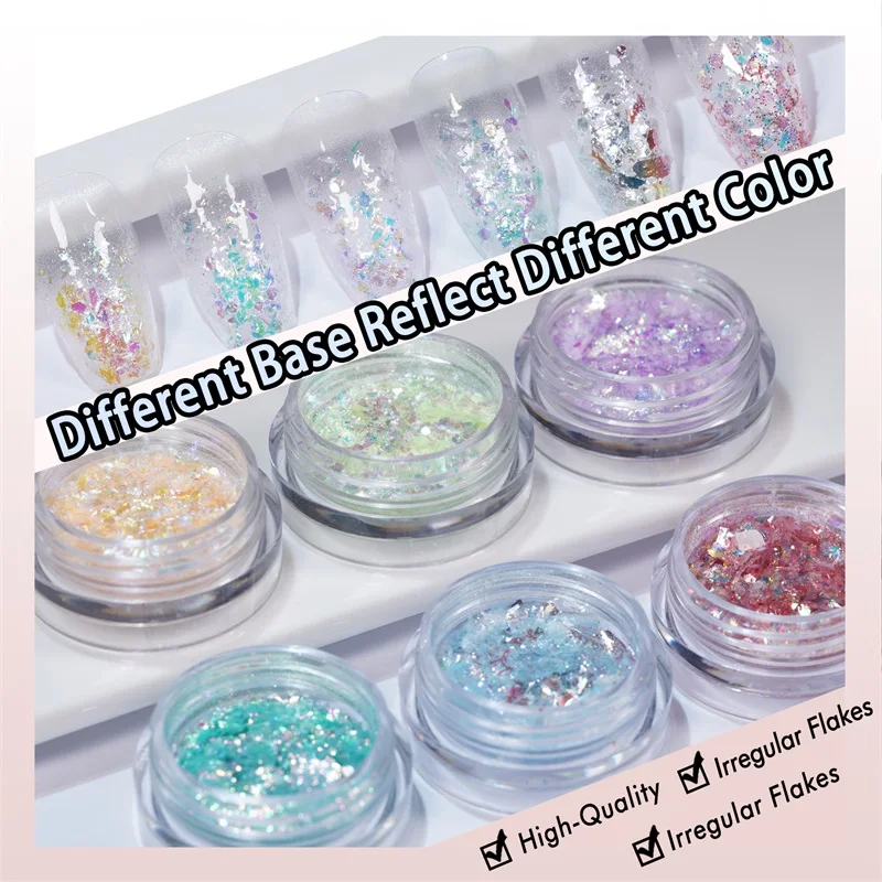 HNDO 6 Colors Set Nail Irregular Opal Flakes Bright Color Sparkle Powder Glitter Nail Art Decoration Manicure DIY Material