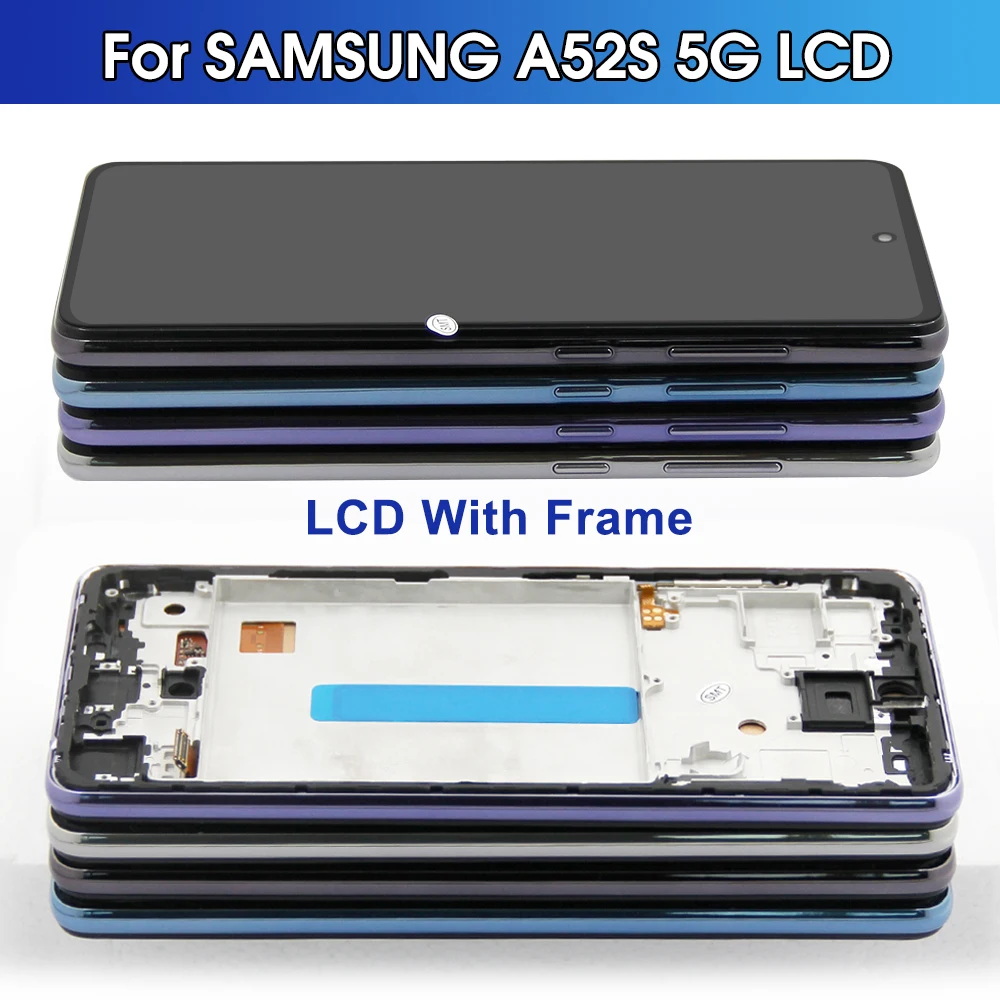 A52S 5G Display Screen Replacement, for Samsung Galaxy A52s 5G A528 A528B A528B/DS Lcd Display Digital Touch Screen with Frame