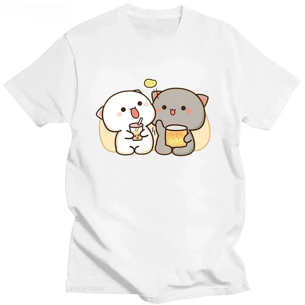 Camiseta bonita con estampado de té de burbujas de gato melocotón Mochi, camiseta informal de manga corta para verano, camisetas gráficas, ropa para mujer Y2K