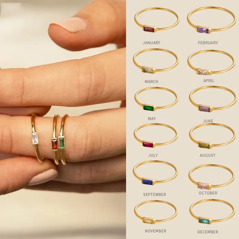 Birthstone Ring Set - CARLIDANA Anello impilabile minimalista placcato oro