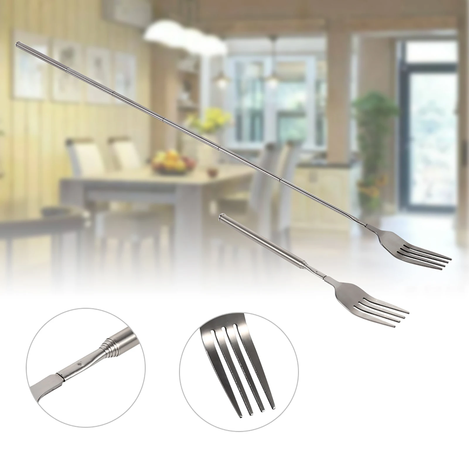 BBQ Fork BBQ Telescopic Extendable Dinner Fruit Dessert Long Handle Fork Stainless Steel Cutlery Telescopic Fork Extendable Fork