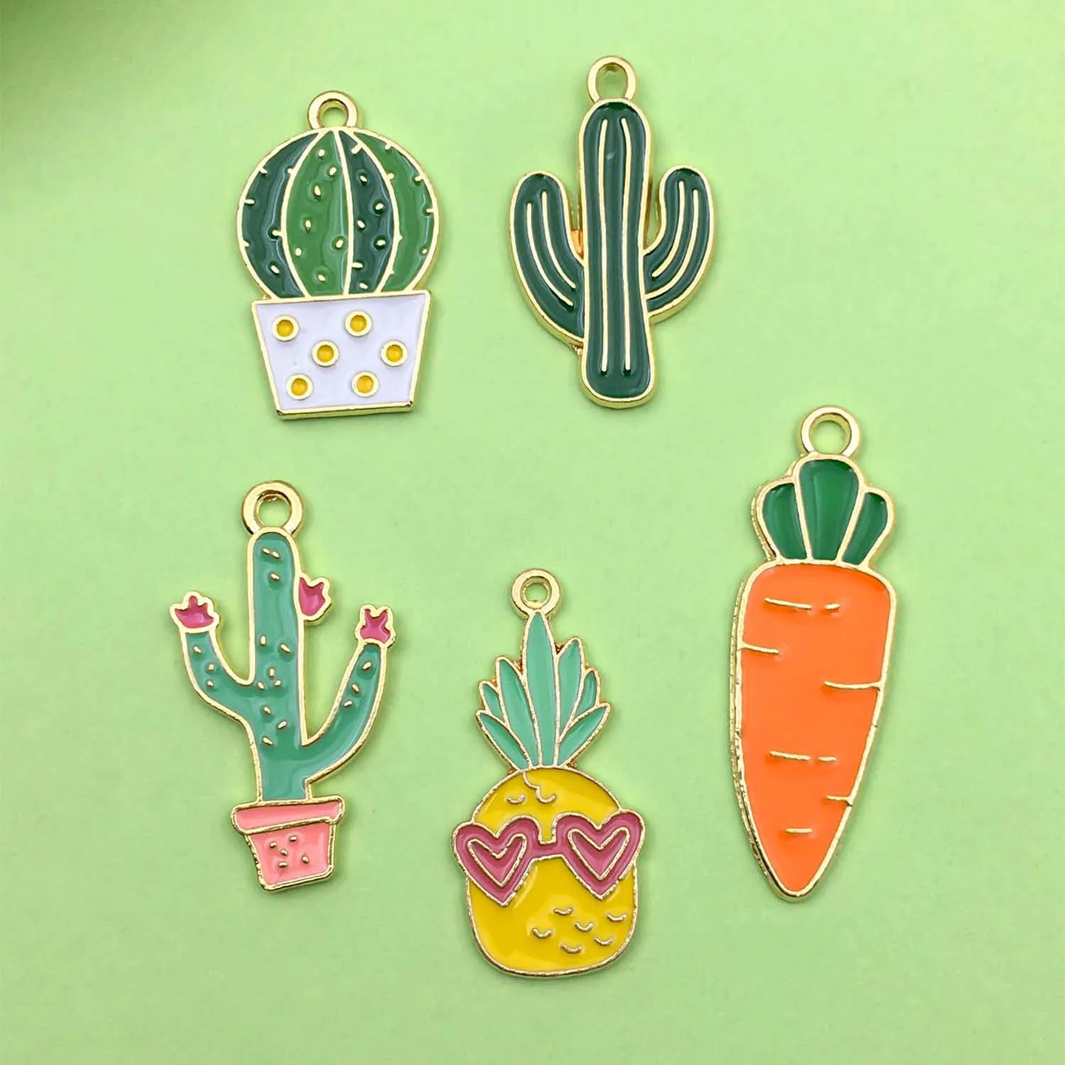 10pcs Enamel Cactus Pineapple Carrot Charms Alloy Plant Fruit Pendants For DIY Bracelet Necklace Jewelry Making Accessories