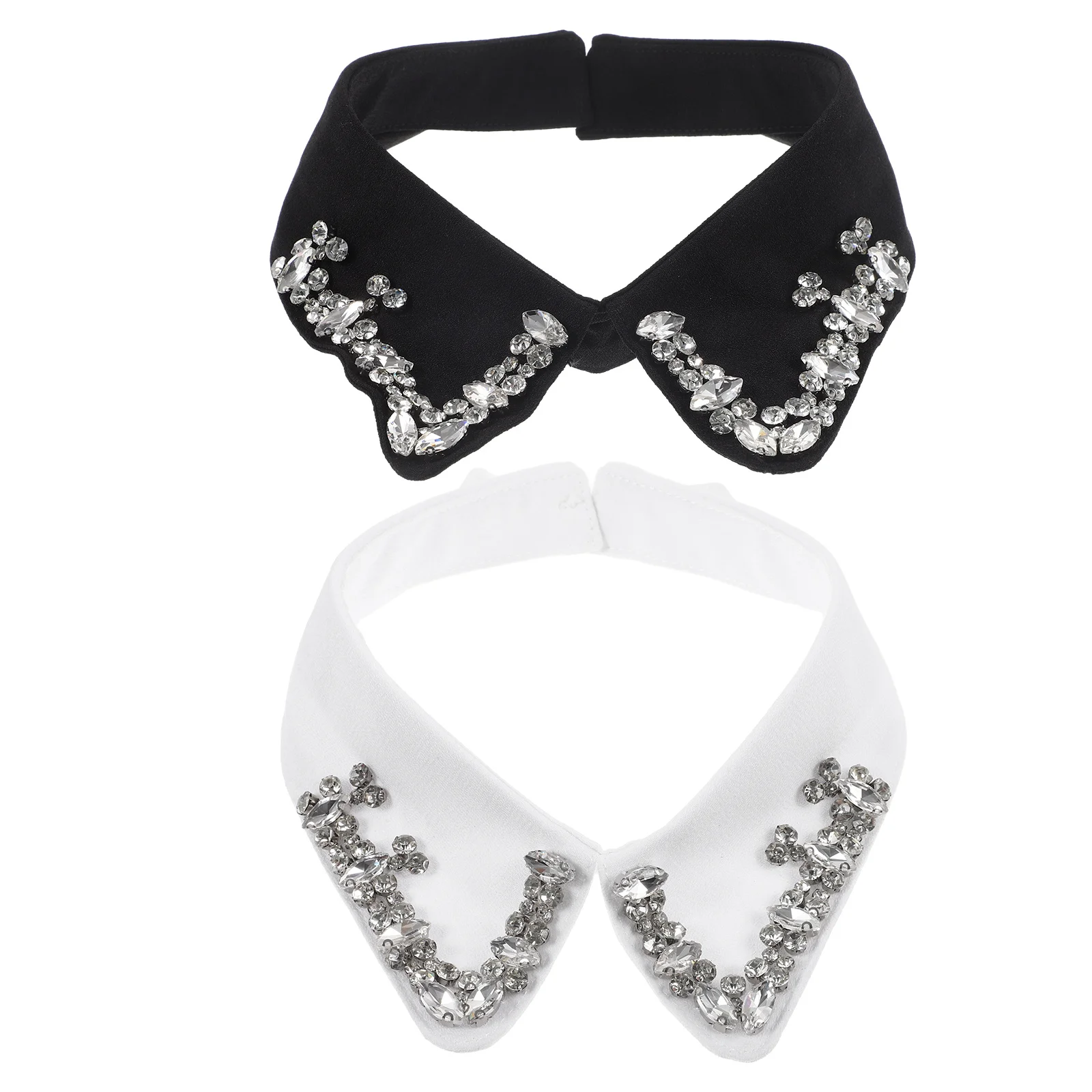 2Pcs False Collar Women Fashion Detachable Collar Rhinestone Blouse Shirt Accent Unique Outfit Enhancer Daily Wear Elegant Style