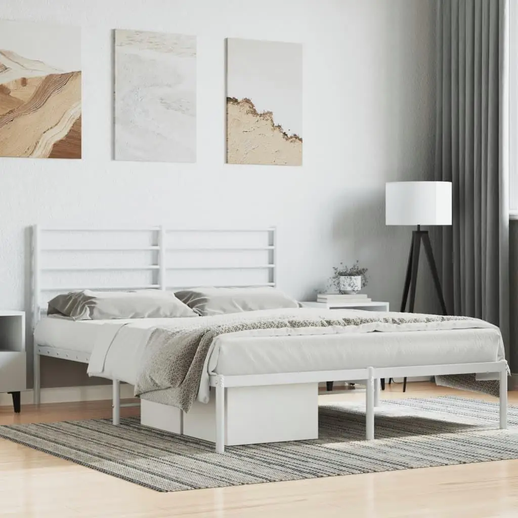 Stylish for White Metal Bed Frame with Headboard - No Mattress Included, 120x190cm Size