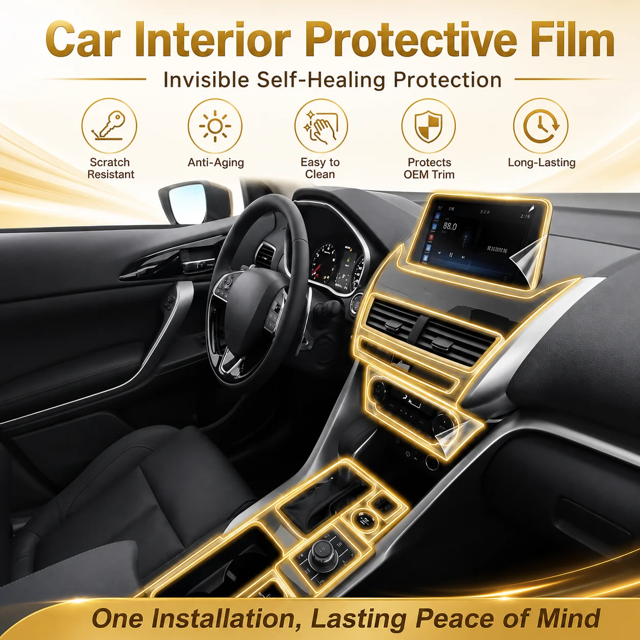

For Mitsubishi Eclipse Cross 2018-2025 Car Interior Dashboard Multimedia Navigation TPU Transparent Anti-Scratch Protection Film