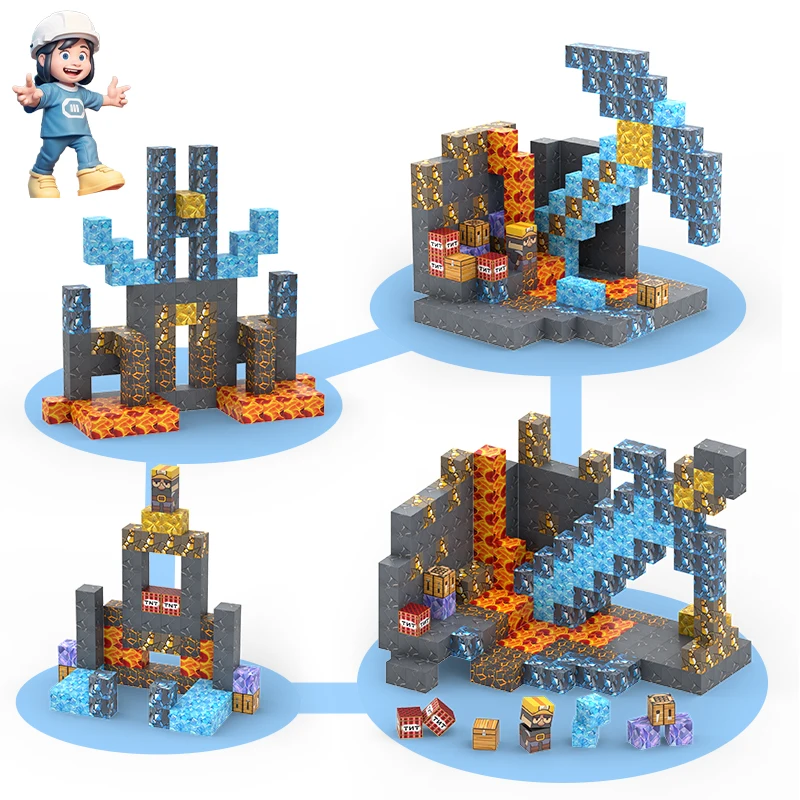 100 SZTUK Klocki magnetyczne Build Mine Magnet World Frozen Edition Zabawki sensoryczne dla małych dziewczynek i chłopców Zamek księżniczki Prezent świąteczny