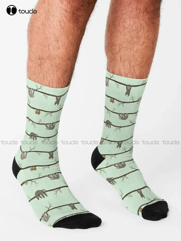 Sloths Sloths Animal Animals Nature Wildlife Pattern Socks Men'S Socks Personalized Custom Unisex Adult Teen Youth Socks