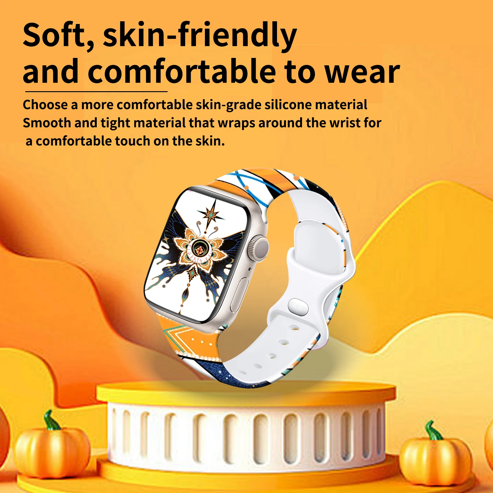 

Pumpkin Night Arrival Printed Strap for Apple Watch 11 10 9 8 Watchband Replaceable Bracelet for iWatch 44mm 42mm 41mm 40mm Band