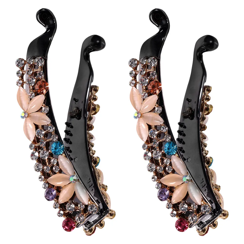 

2 шт., заколки-бананы со стразами для женщин, сверкающие украшения, стильный аксессуар для волос для вечеринок, зажимы-бананы