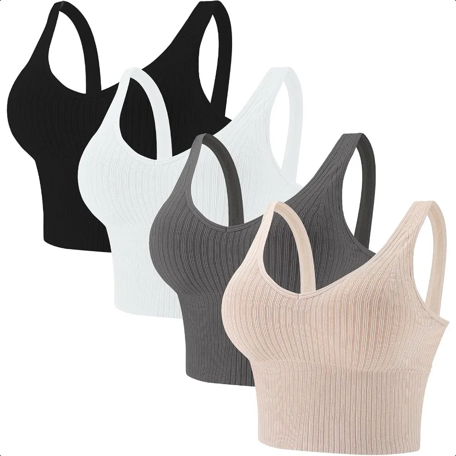 

Eleplus 4 Pieces Comfy Cami Bra for Women Crop Top Yoga Bralette Longline Padded Lounge Bra Pack of 4