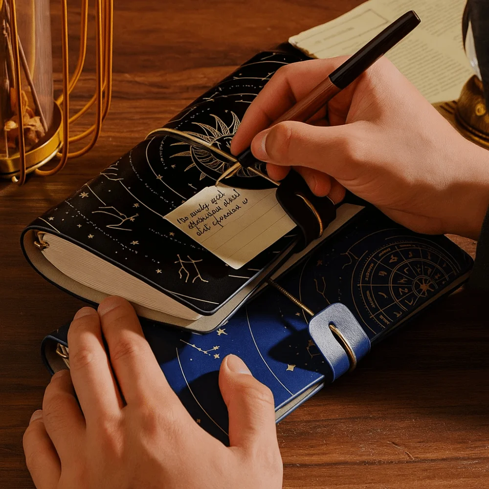 Retro Gold Stamping Notebook Leather Cover Twelve Constellations Starry Sky Notebook Waterproof Smooth Writing