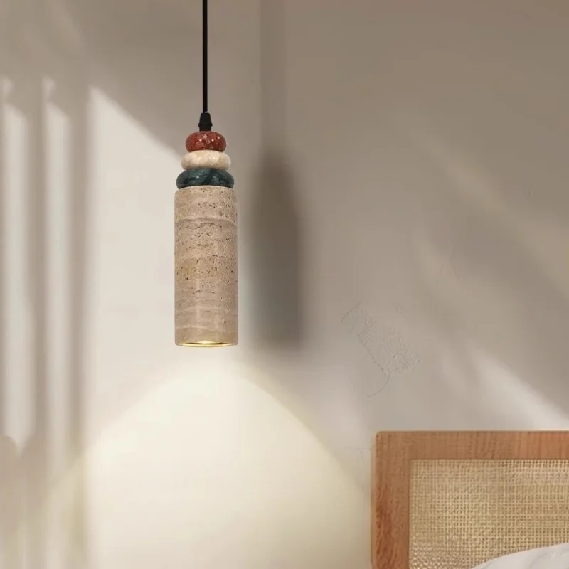Yellow Travertine Pendant Lamp, Minimalist Bedside Small Chandelier for Bedroom, Hotel, Bar, Cozy Ambiance, Nordic Style