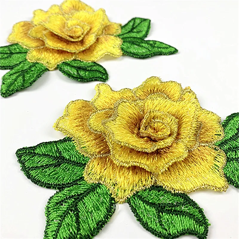 CHICKNIT Mode 7x10cm bestickte 3D-Spitzenblume gelb rot DIY Neue Tanzrock-Partykleidung Accessoires CA16 – Detail 5