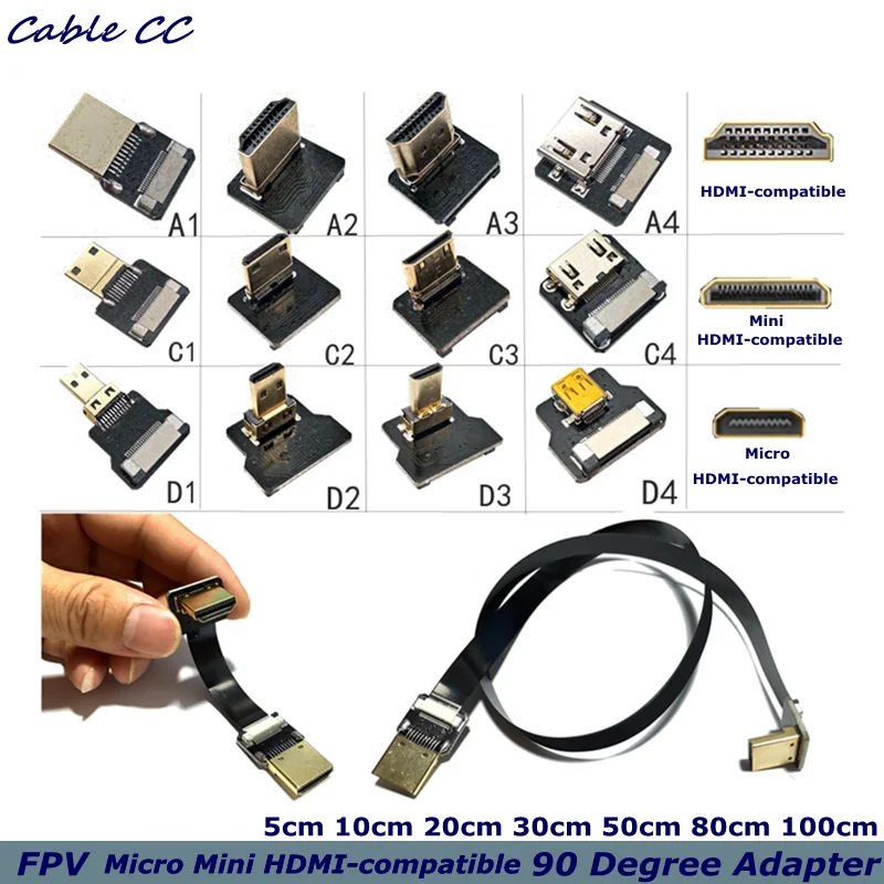 FPV Micro  Mini HDMI-compatible 90 Degree Adapter FPC Ribbon Flat  Cable Pitch 20pin, Used for Multicopter Aerial Photography