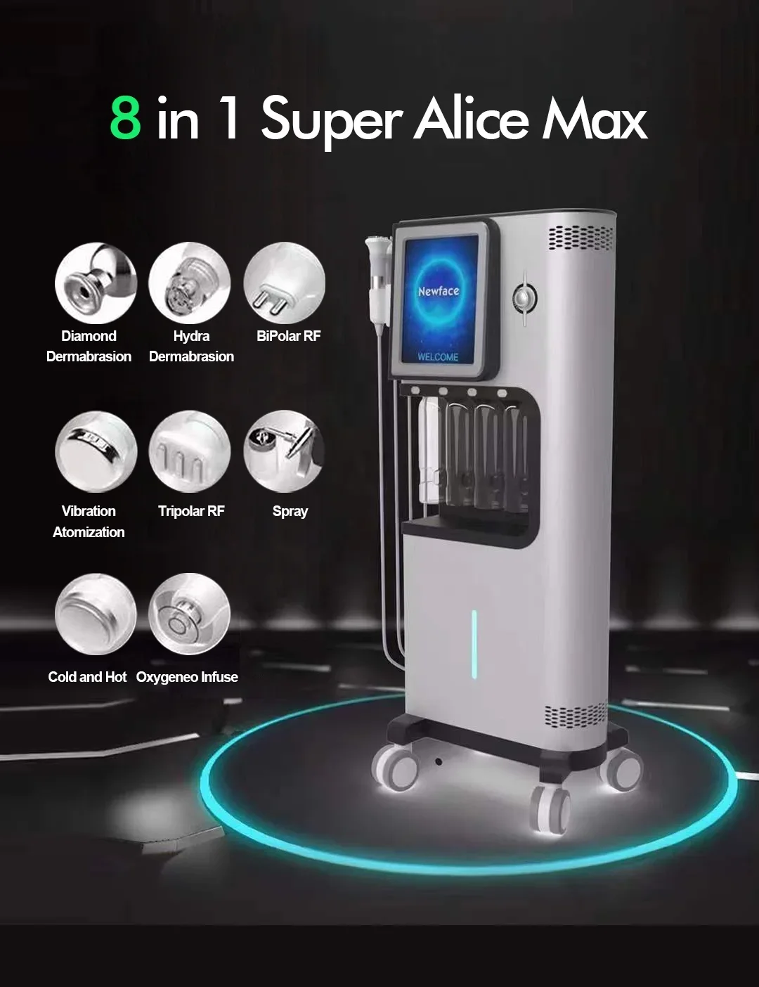 

New 2024 8 IN 1 Alice Super Bubble Max OXYGLOW Jet Peel Facial Hydrodermabrasion Super CO2 Bubble Machine