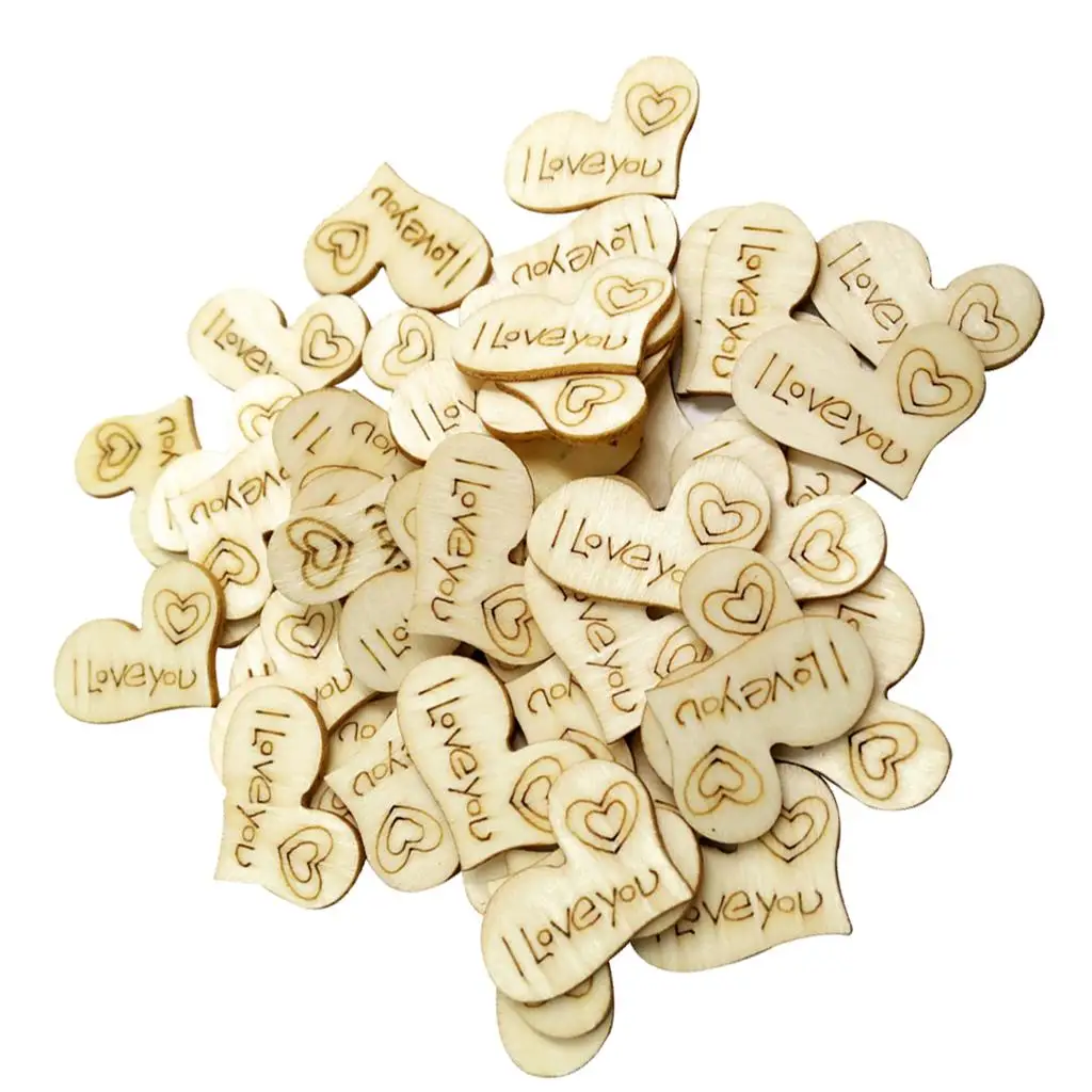 50 Pieces 28mm Wooden Hearts Table Confetti, Embellishments, Scatters, Invitations, Table Decor, Rustic Weddings and Day