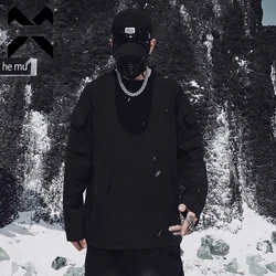 Men Functional Sweatshirt Black Techwear 2025 Spring Fashion Harajuku Tactical Pullover Loose O-Neck Sweat Shirt Tops Men