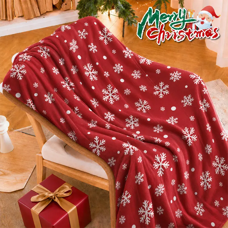 Red Christmas Snowflake Blanket Ultra-Soft Flannel Fleece Multi-Purpose Throw Blanket Winter Warm Santa Claus Merry Xmas Gift