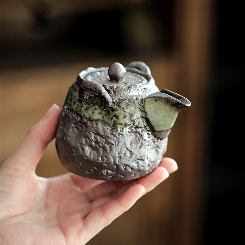 

Handmade Tea Pot Japanese Vintage Rough Pottery Chai Shao Tea Pot Kung Fu Single Pot Hammer Pattern Lifting Beam Pot Handmade