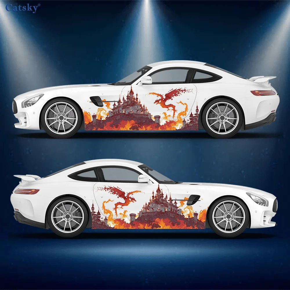 

Dragon Soaring Flame Castle, боковая наклейка для автомобиля, водонепроницаемая, устойчивая к царапинам наклейка из ПВХ, защита автомобиля, автоаксессуары в подарок