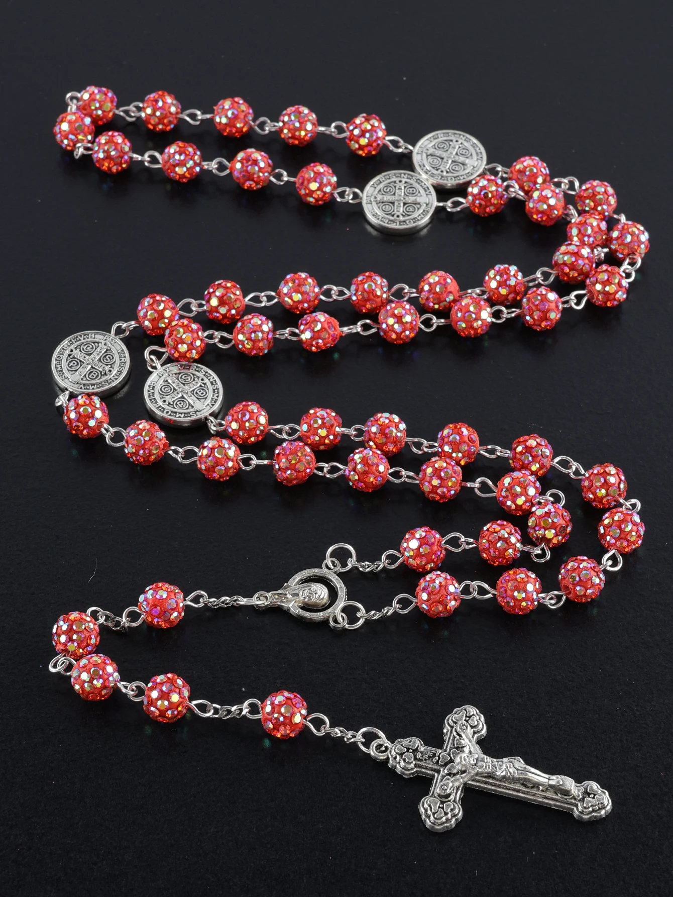 1 Stück Retro Klassischer Mehrfarbiger 8mm Runder Rosenkranz DIY Handgefertigtes Kreuz Religiöse Halskette Herren- und Damenschmuck Geschenk – Detail 13