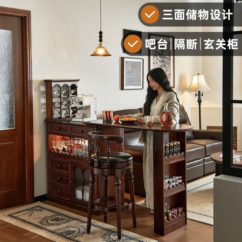 Retro Solid Wood Bookcase Deformable Combination Cabinet Living Room Wall Storage Locker