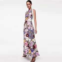 O-neck Embroidered Flower Dress Ankle Length Evening Dresses For Women Colorful Woman Clothing A-line Sleeveless Custom Made