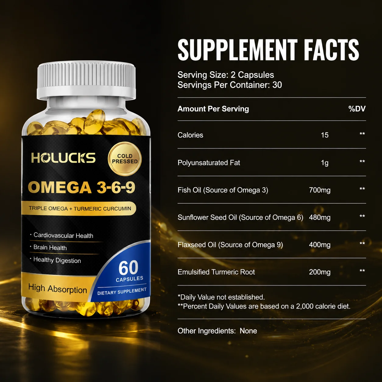 Omega 3-6-9 Supplement Capsules, with Turmeric Curcumin, Support Cardiovascular Wellness, Maintain Brain Health, Promote Healthy Digestion, Antioxidant Protection, for Men & Women