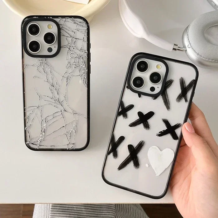 Creative Broken Glass 2.0 Acrylic Black Border Phone Case Cover for IPhone 11 12 13 14 15 16 Pro Max Case