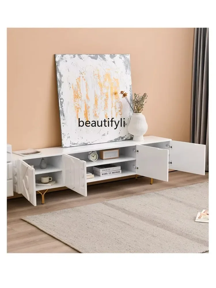 French Cream Style Coffee Table TV Cabinet Combination Light Luxury  Living Room High-Grade White Paint Designer Floor Cabinet