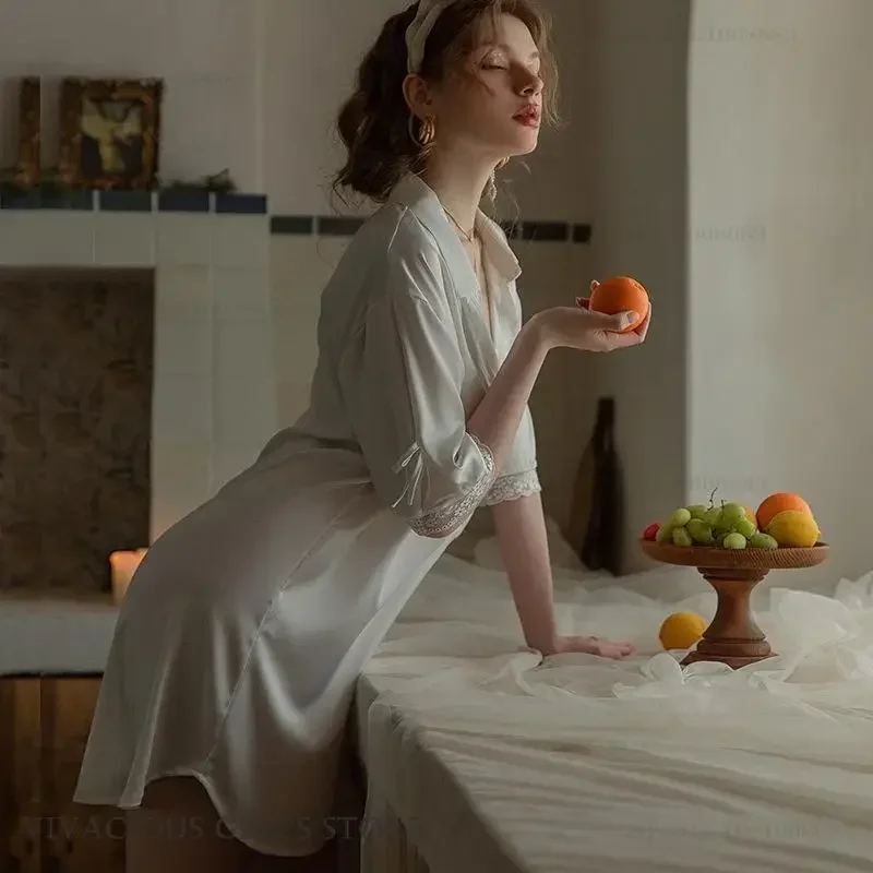 

Шелковистая атласная рубашка для сна, весна-лето, новая одежда для сна, сексуальная ночная рубашка, домашний халат, свободная повседневная ночная рубашка, нижнее белье, одежда для дома