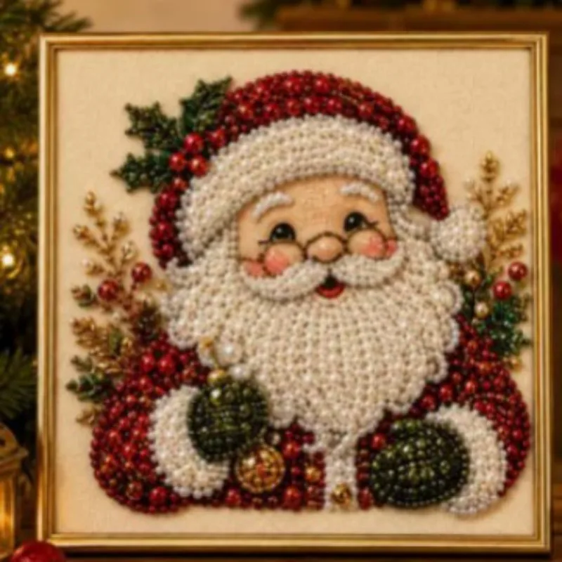 Christmas Santa 5D Diamond Painting Kit DIY Rhinestone Mosaic Art, Santa Claus Beaded Picture, Holiday Home Wall Decor Xmas Gift