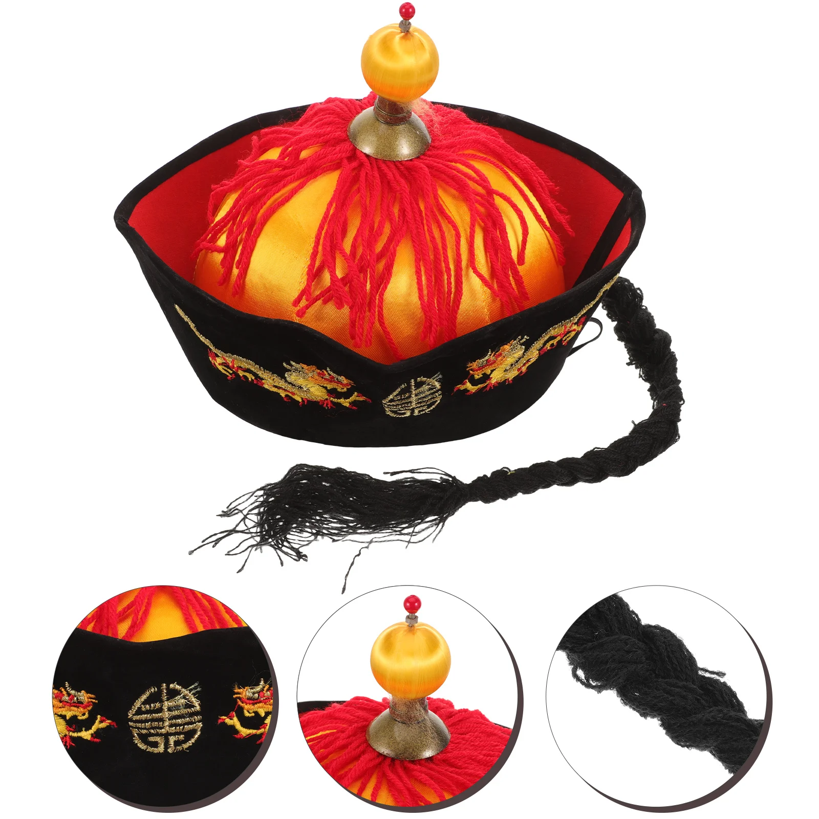 Chinese Style Braids Hat Cosplay Hat Prop Stage Performance Hat Headdress Chinese Ponytail Hat Asian Braids Hat